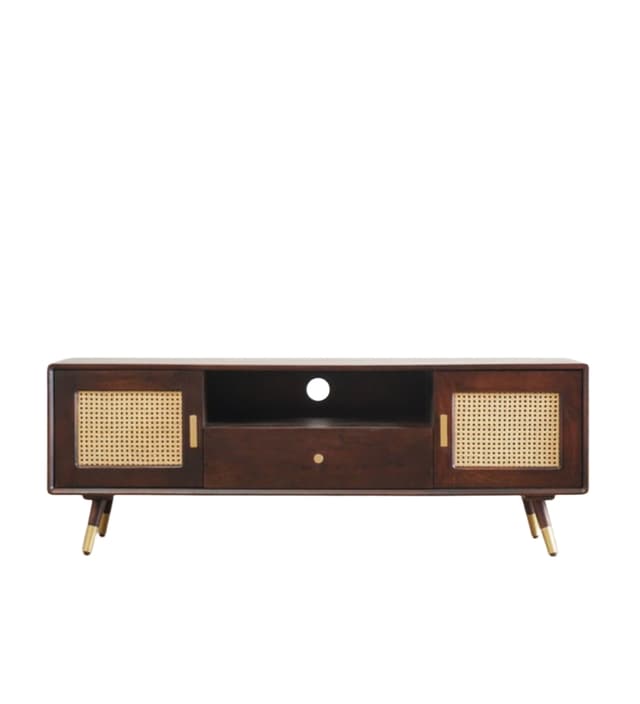 Adore Tv Cabinet Unit in Solid Wood With Rattan