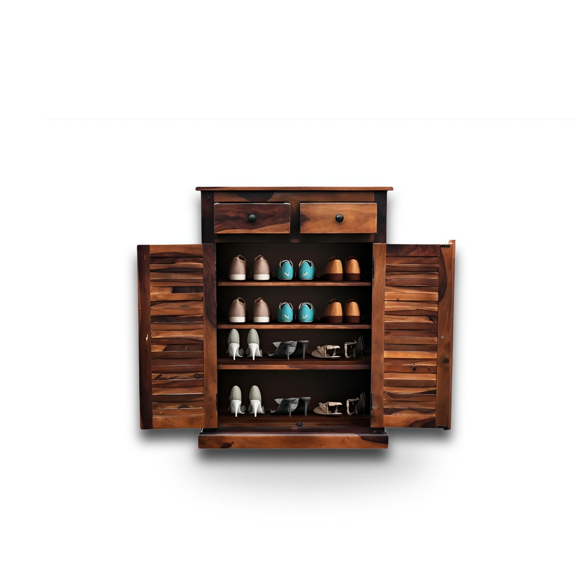 Adore 2 Door Shoe Rack With 2 Drawers In Solid Sheesham Wood 