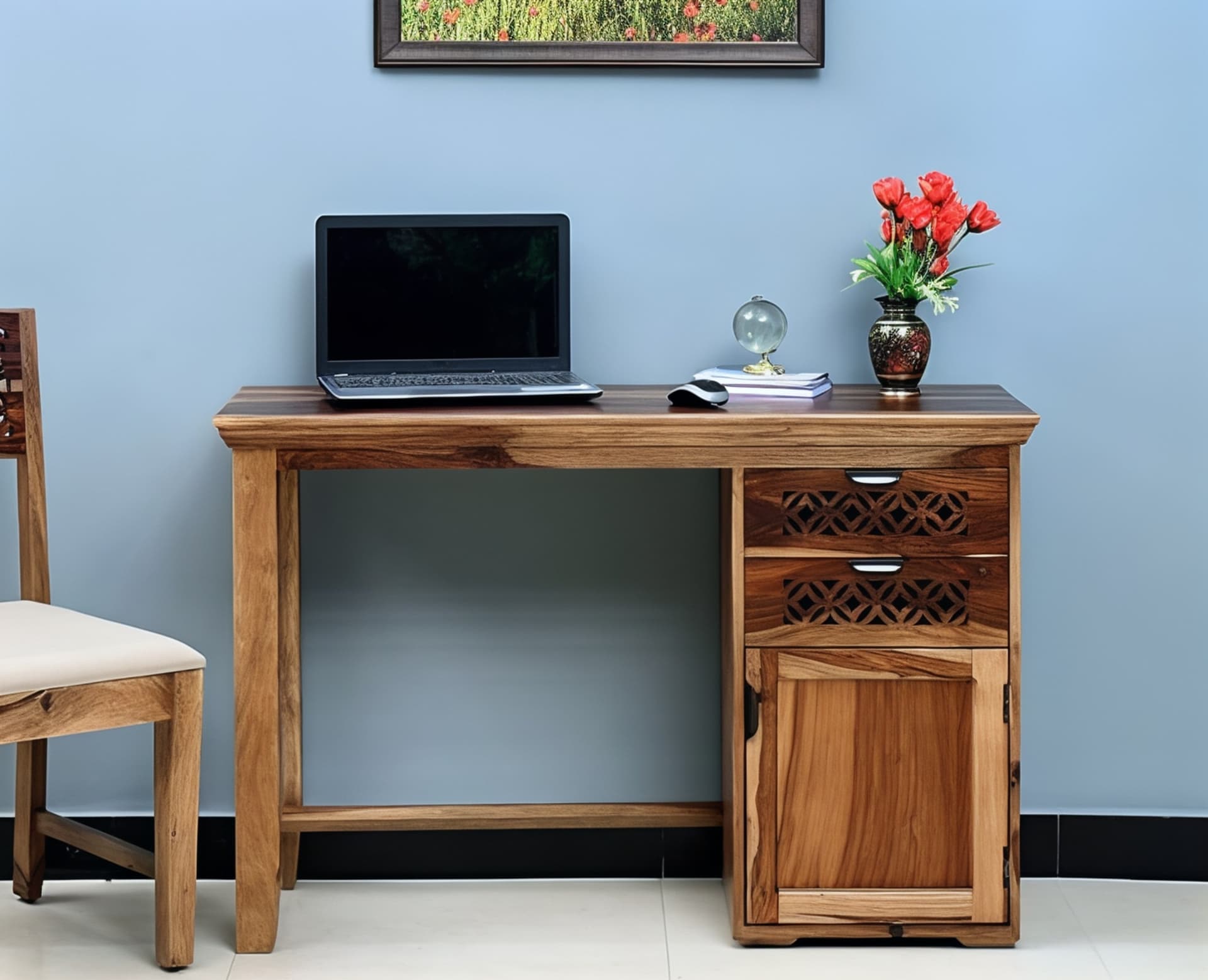 Adore Mahira Computer table with storage in Solid  Sheesham Wood