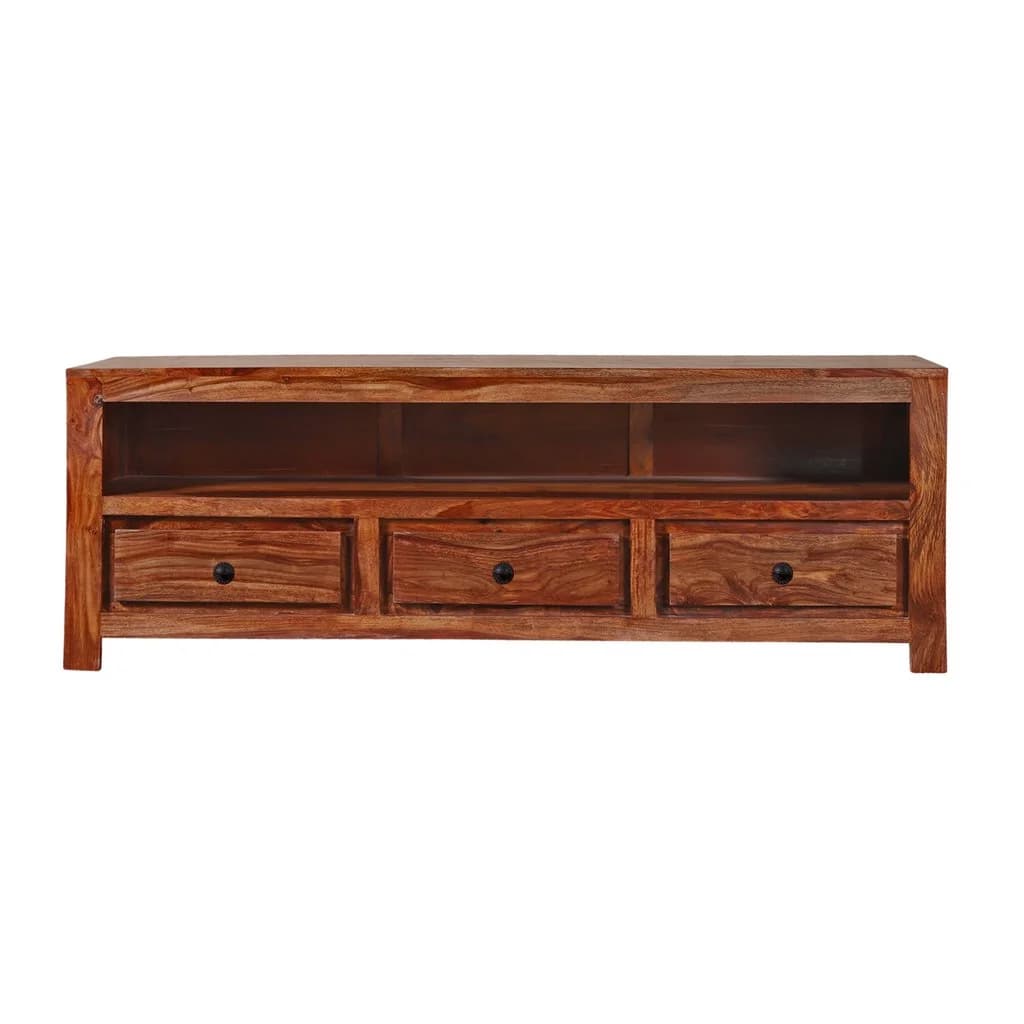 Adore Alen Tv Cabinet With 3 Drawers in Solid Sheesham Wood 