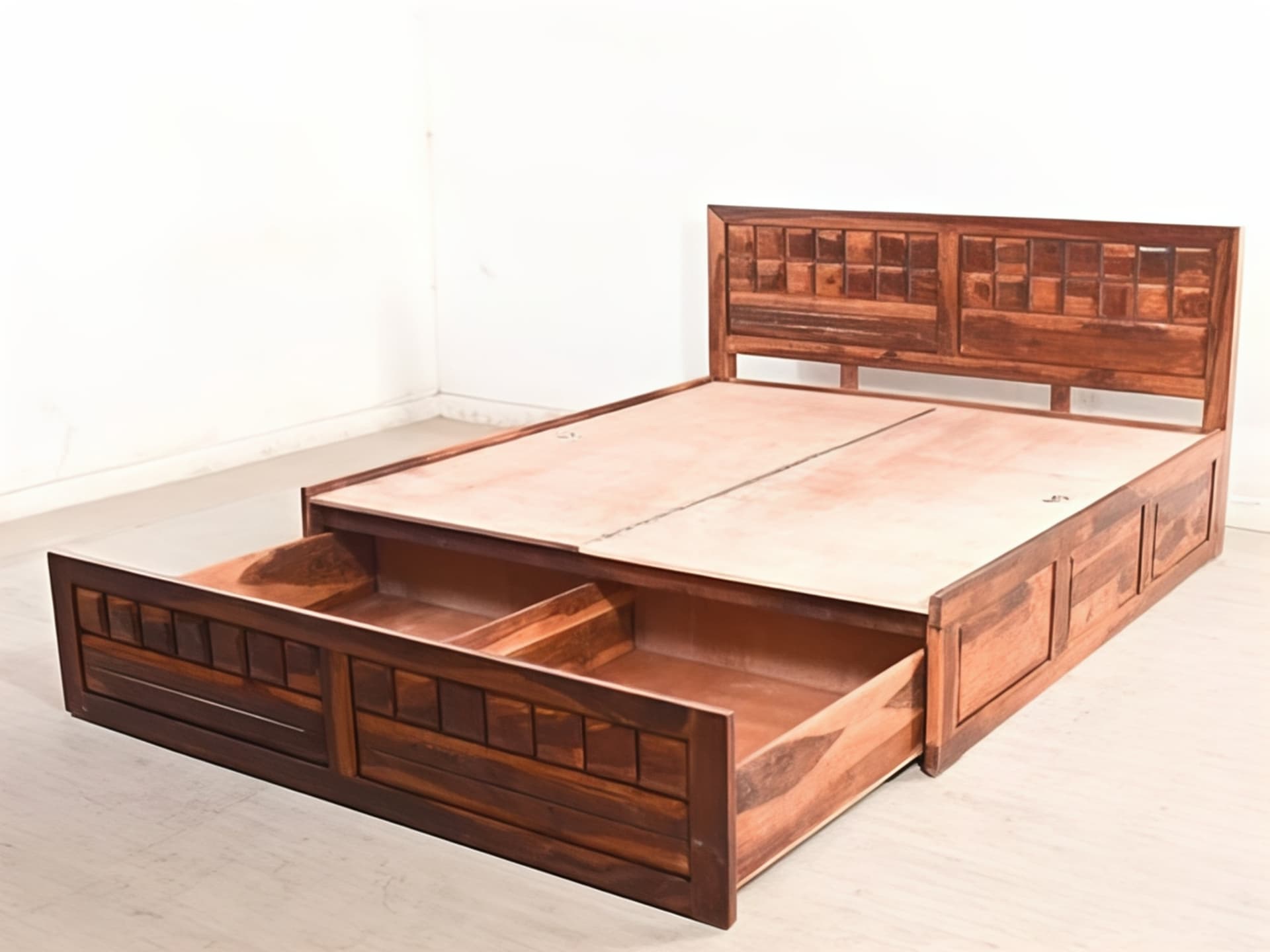 Adore Solid Woodraw Bed With Front Trolley King Size 