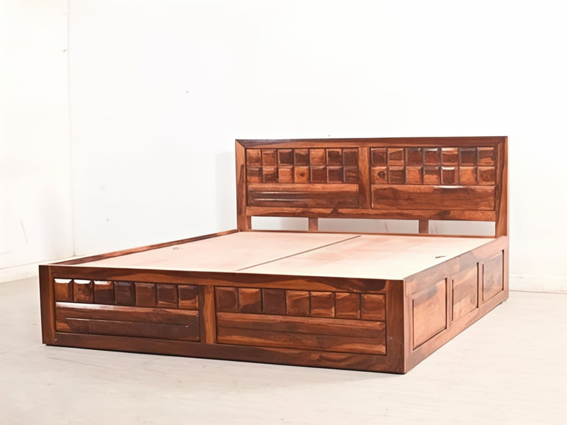 Adore Solid Woodraw Bed With Front Trolley King Size 