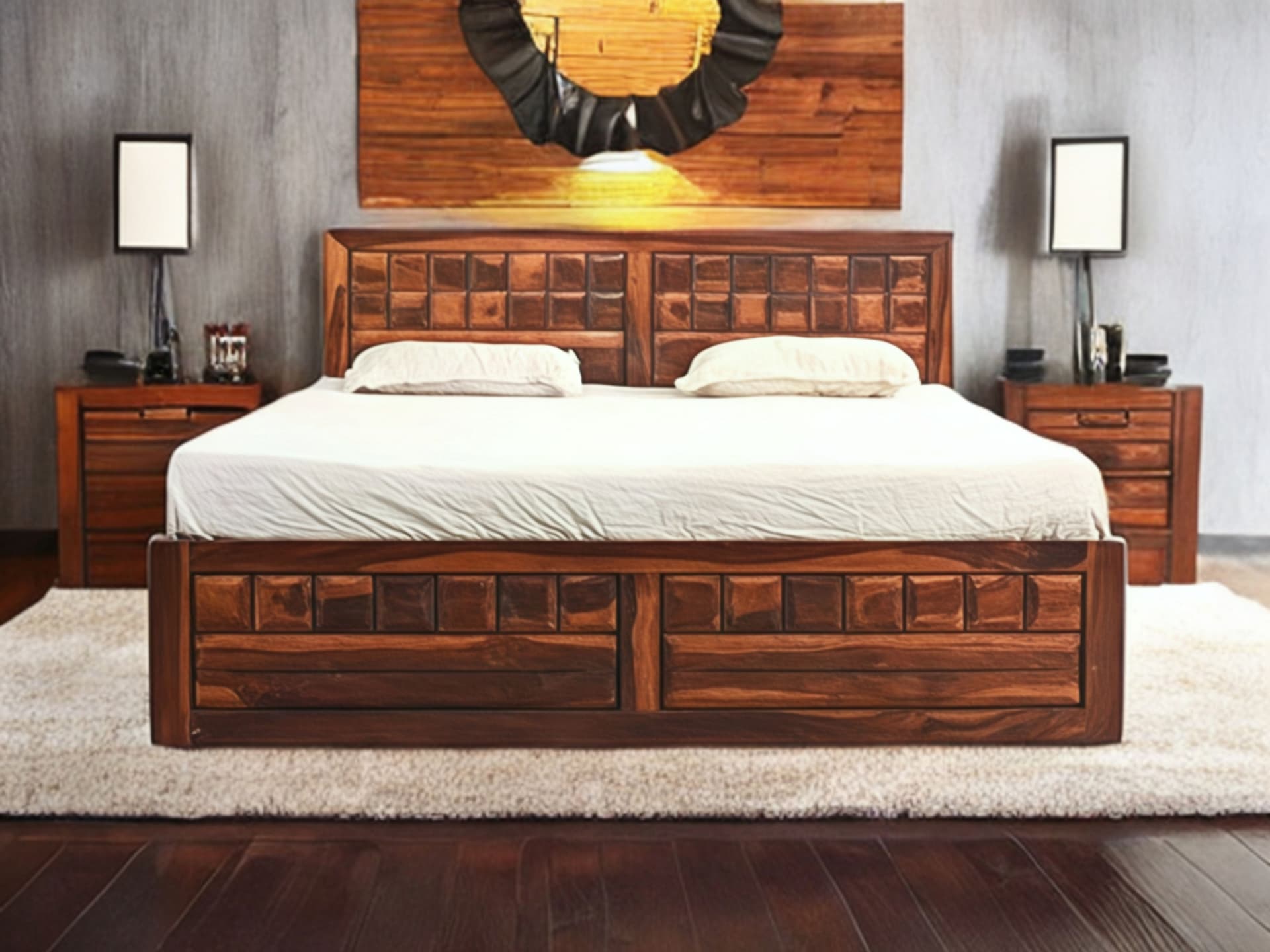 Adore Solid Woodraw Bed With Front Trolley King Size 