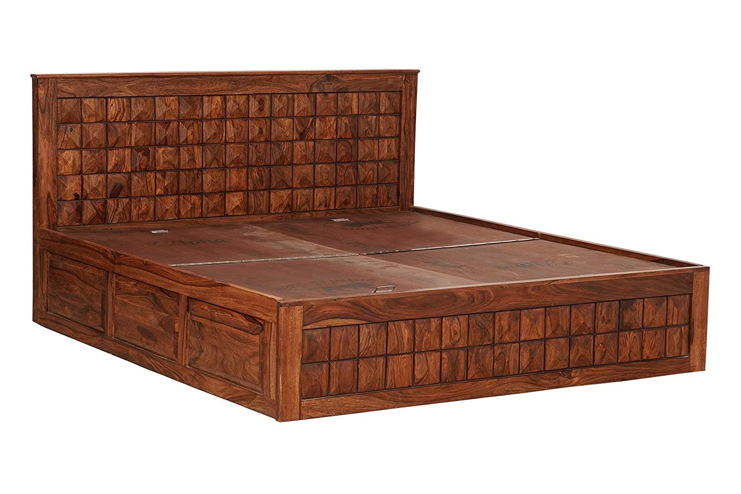 Adore King Size Diamond  Front Trolley Bed in Solid Sheesham Wood