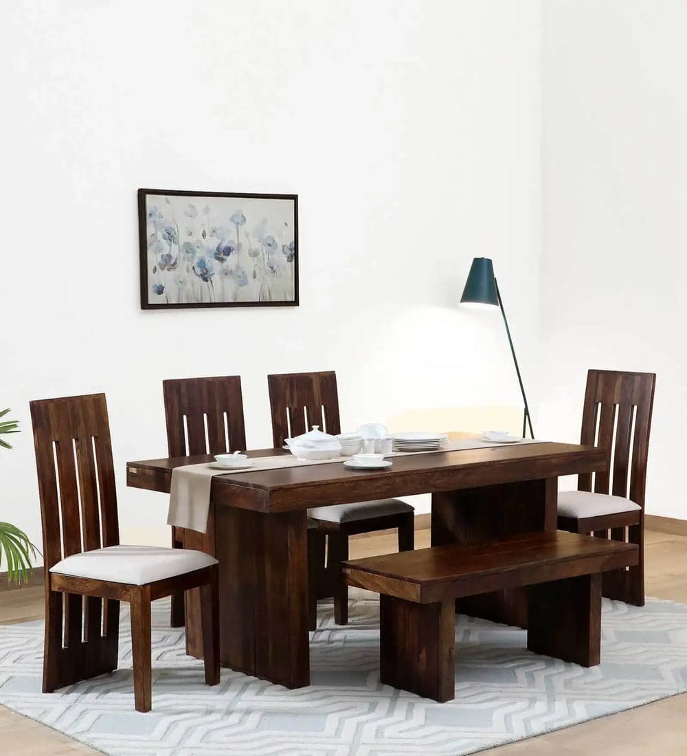 Adore Poster Dining with Bench Solid Sheesham Wood 