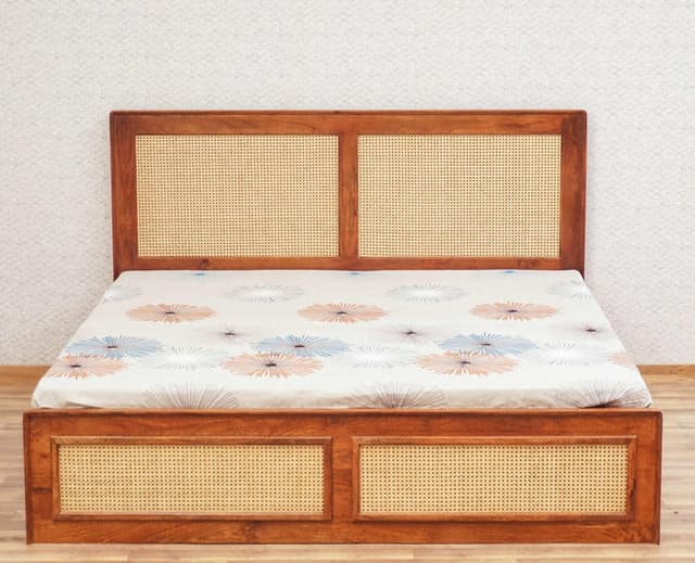 Adore Adhir Rattan Mesh Solid Wood Box Storage Bed 