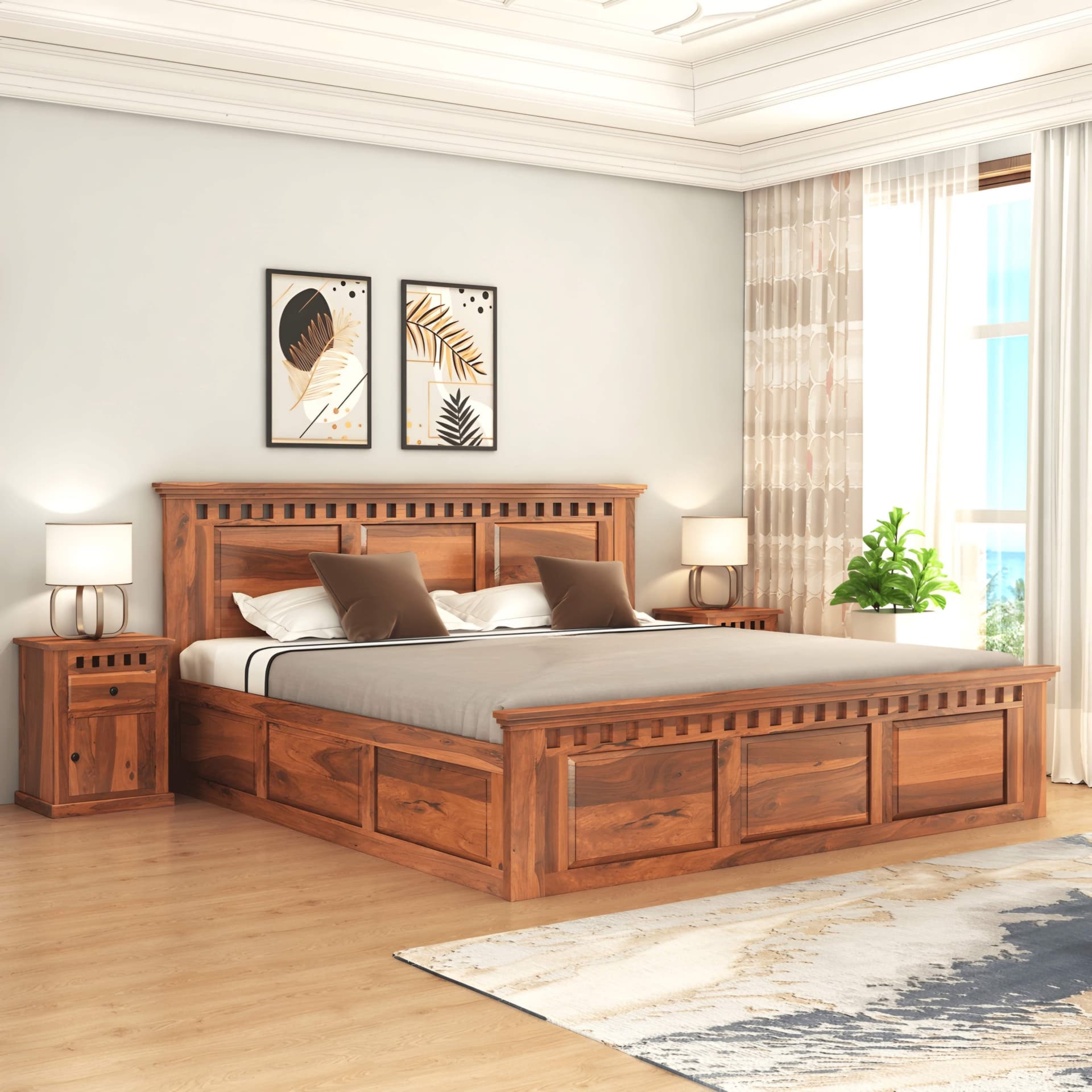 Adore Rosewood Kuber King Size Bed With Box Storage 