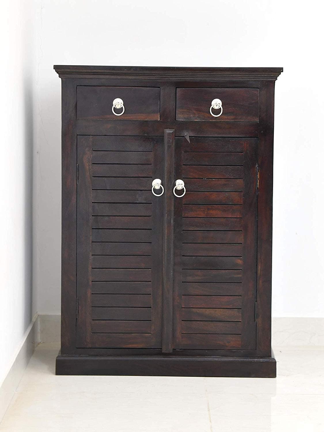 Adore Solid Sheesham Wood Shutter Door Cabinet with 2 Drawers & 2 Doors