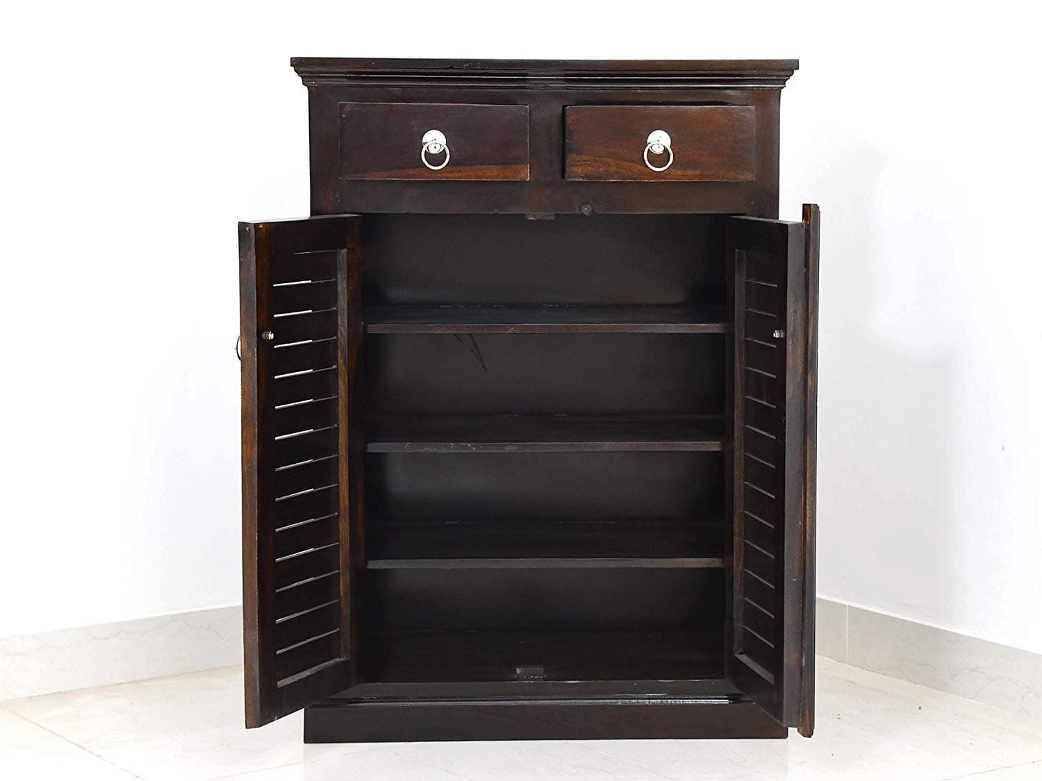 Adore Solid Sheesham Wood Shutter Door Cabinet with 2 Drawers & 2 Doors