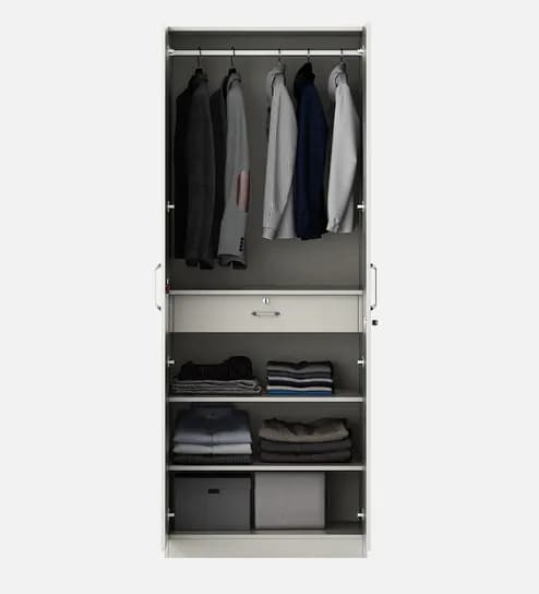 Adore 2 Door Wardrobe with Big Drawer and 2 Shelves in Glossy white finish