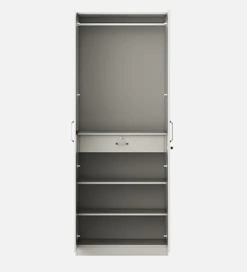 Adore 2 Door Wardrobe with Big Drawer and 2 Shelves in Glossy white finish