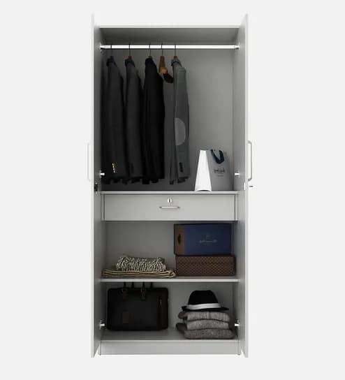 Adore 2 Door Wardrobe With Drawer and Single Shelf In Glossy white finish 