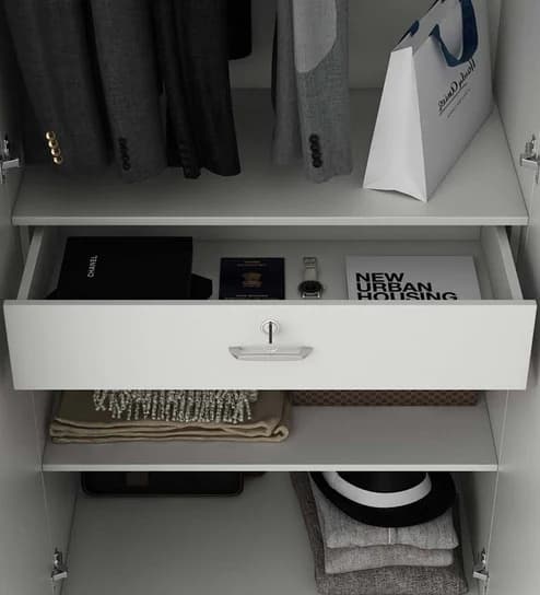 Adore 2 Door Wardrobe With Drawer and Single Shelf In Glossy white finish 