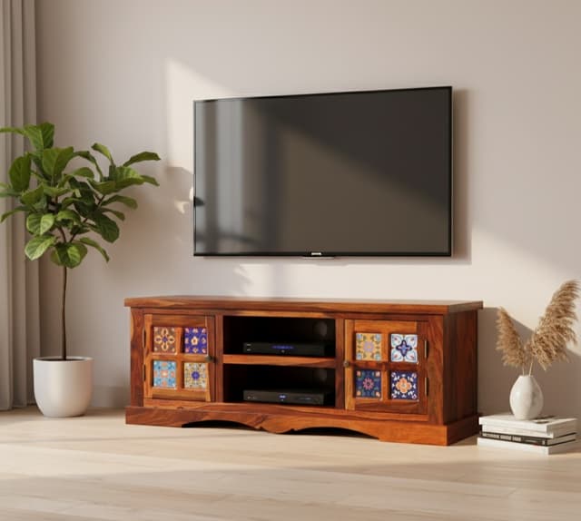Adore Ceramika Tv Cabinet Solid Sheesham Wood