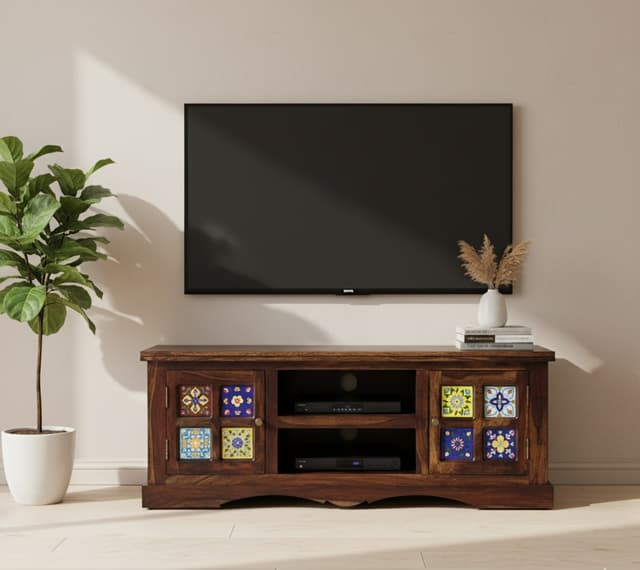 Adore Ceramika Tv Cabinet Solid Sheesham Wood