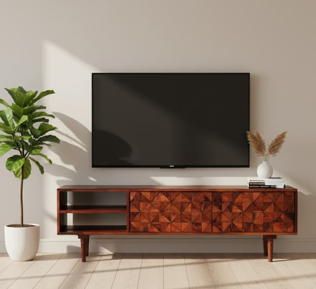 Adore Geometry Tv Cabinet Unit in Solid Wood 