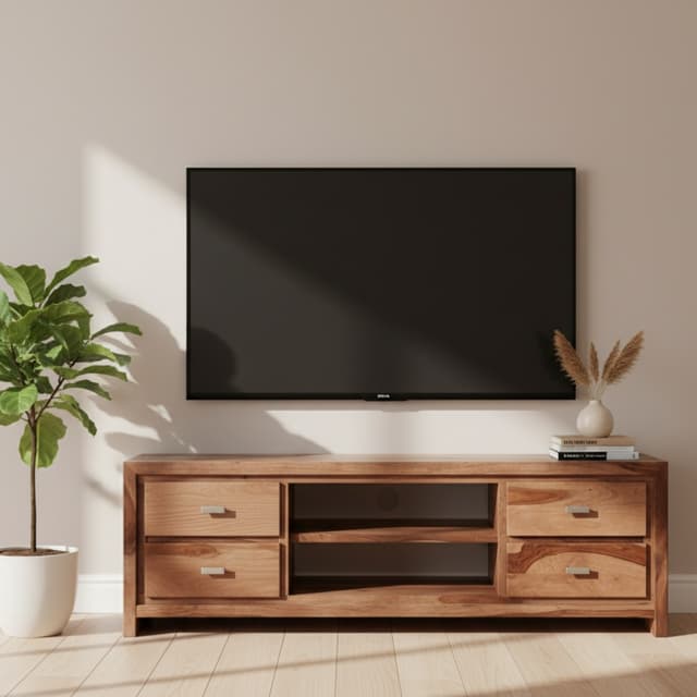 Adore Solid Sheesham Wood Tv Cabinet With 4 Drawer