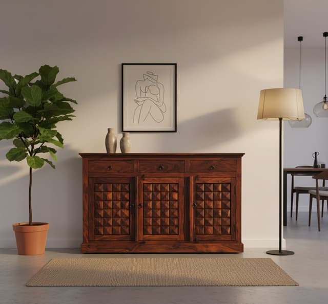 Adore Wooden Diamond Sideboard in Solid Sheesham Wood 