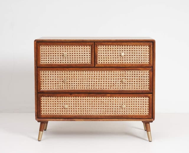 Adore Chester with 4 Drawers in Solid Mango Wood and Rattan Mesh Adore Chester with 4 Drawers in Solid Mango Wood and Rattan Mesh