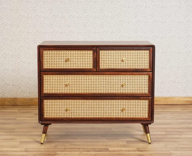 Adore Chester with 4 Drawers in Solid Mango Wood and Rattan Mesh Adore Chester with 4 Drawers in Solid Mango Wood and Rattan Mesh