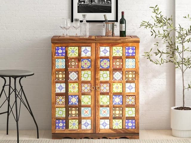 Adore Ceramic Bar Cabinet In Solid Sheesham Wood Adore Ceramic Bar Cabinet In Solid Sheesham Wood