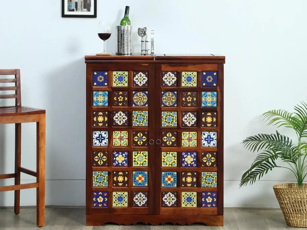 Adore Ceramic Bar Cabinet In Solid Sheesham Wood Adore Ceramic Bar Cabinet In Solid Sheesham Wood