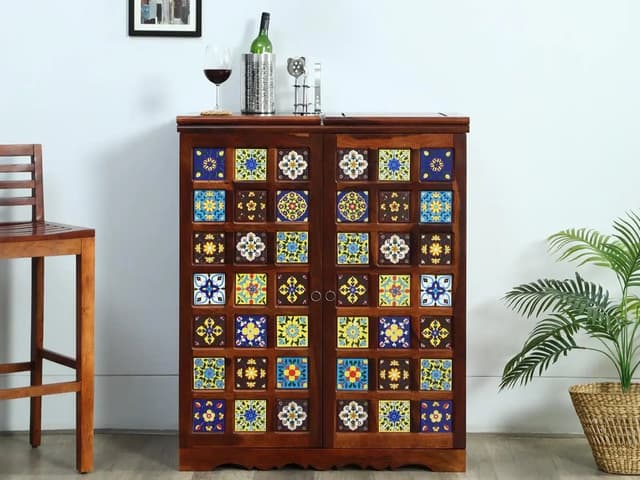 Adore Ceramic Bar Cabinet In Solid Sheesham Wood Adore Ceramic Bar Cabinet In Solid Sheesham Wood