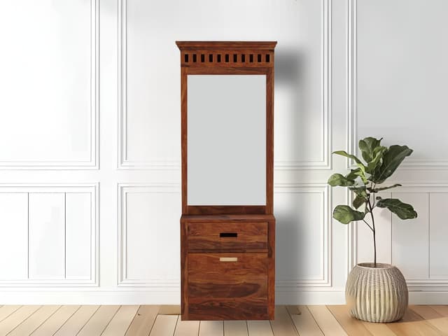 Adore Dressing Table With Cushion Stool and Storage in Solid Sheesham Wood Adore Dressing Table With Cushion Stool and Storage in Solid Sheesham Wood