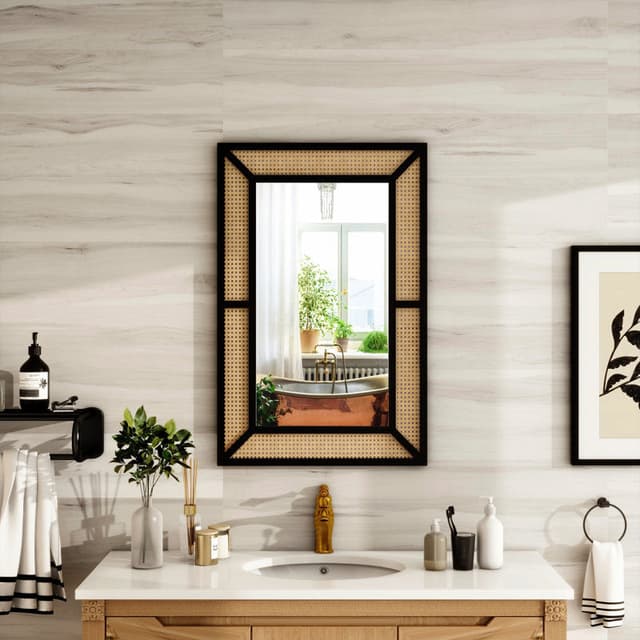 Adore Black Core Mirror Frame in solid Mango wood and Rattan Mesh Adore Black Core Mirror Frame in solid Mango wood and Rattan Mesh