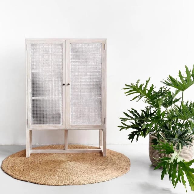 Adore Mehul Storage Cabinet in Solid Wood & Rattan Mesh Adore Mehul Storage Cabinet in Solid Wood & Rattan Mesh