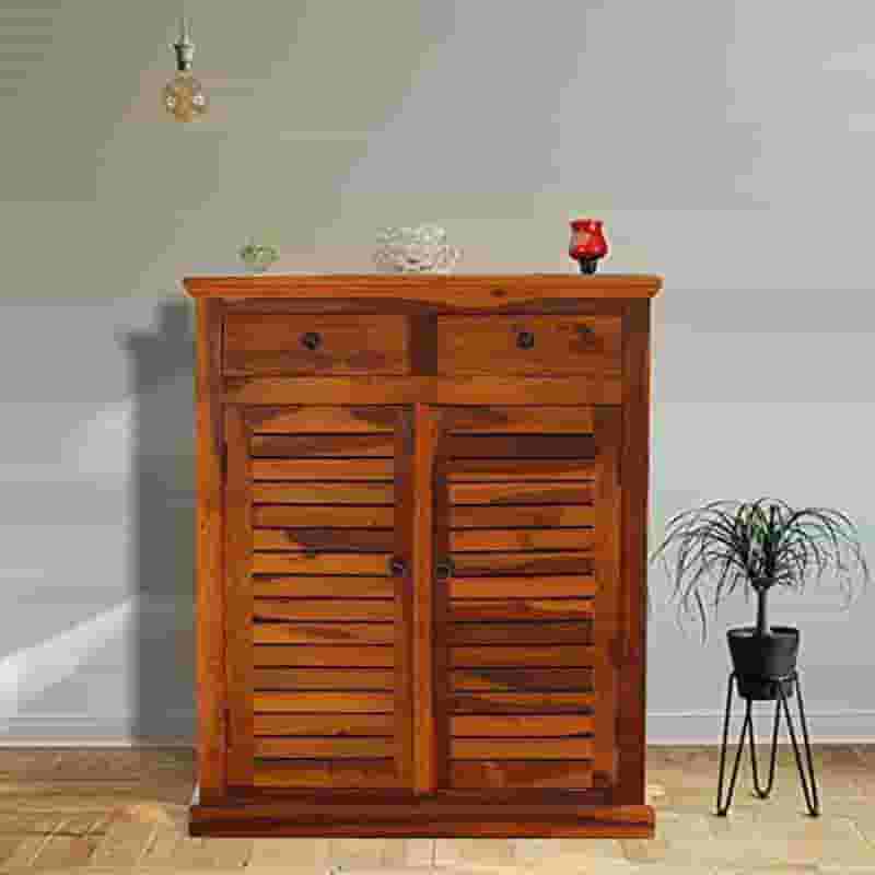 Adore 2 Door Shoe Rack With 2 Drawers In Solid Sheesham Wood Adore 2 Door Shoe Rack With 2 Drawers In Solid Sheesham Wood