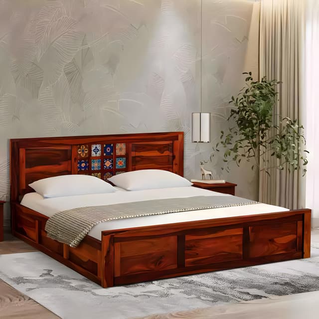 Adore Ceramika King size Bed in Solid Sheesham wood With Box Storage Adore Ceramika King size Bed in Solid Sheesham wood With Box Storage
