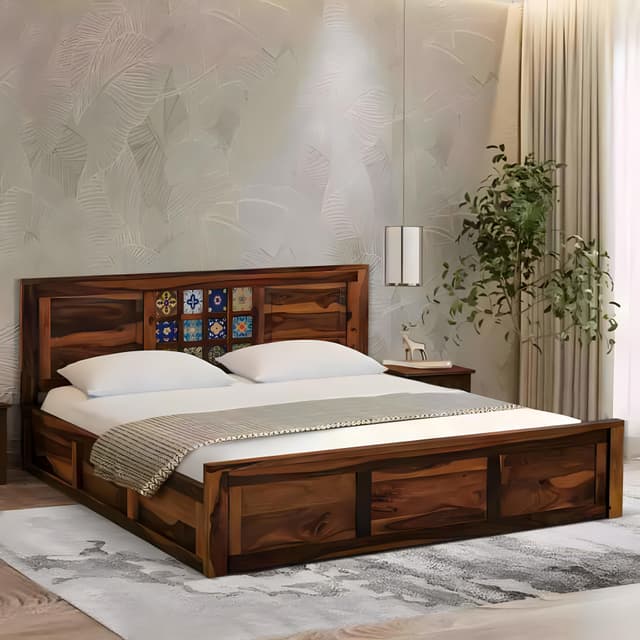 Adore Ceramika King size Bed in Solid Sheesham wood With Box Storage Adore Ceramika King size Bed in Solid Sheesham wood With Box Storage