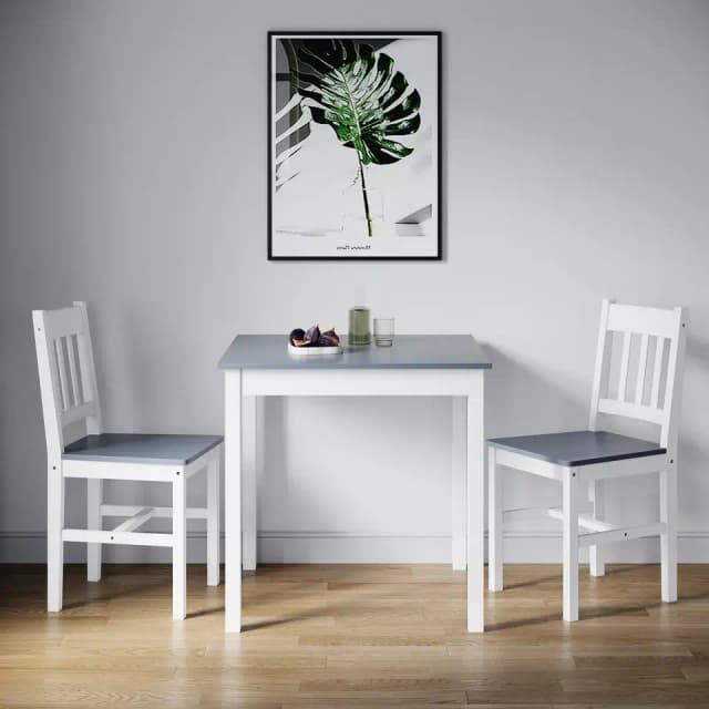 Adore 2 Seater Dining Set in Grey & White Deco Solid Wood Adore 2 Seater Dining Set in Grey & White Deco Solid Wood