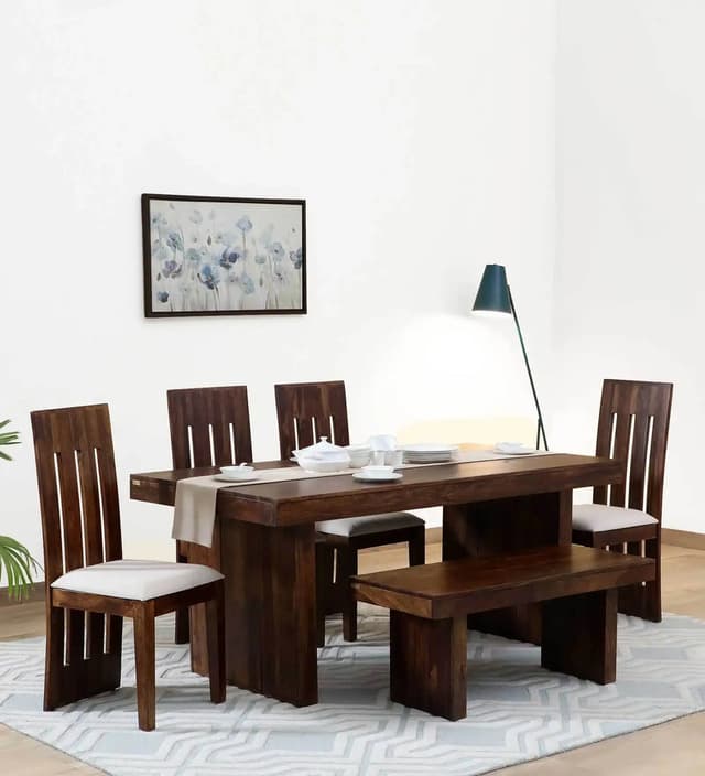 Adore Poster Dining with Bench Solid Sheesham Wood Adore Poster Dining with Bench Solid Sheesham Wood
