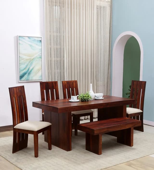 Adore Poster Dining with Bench Solid Sheesham Wood Adore Poster Dining with Bench Solid Sheesham Wood