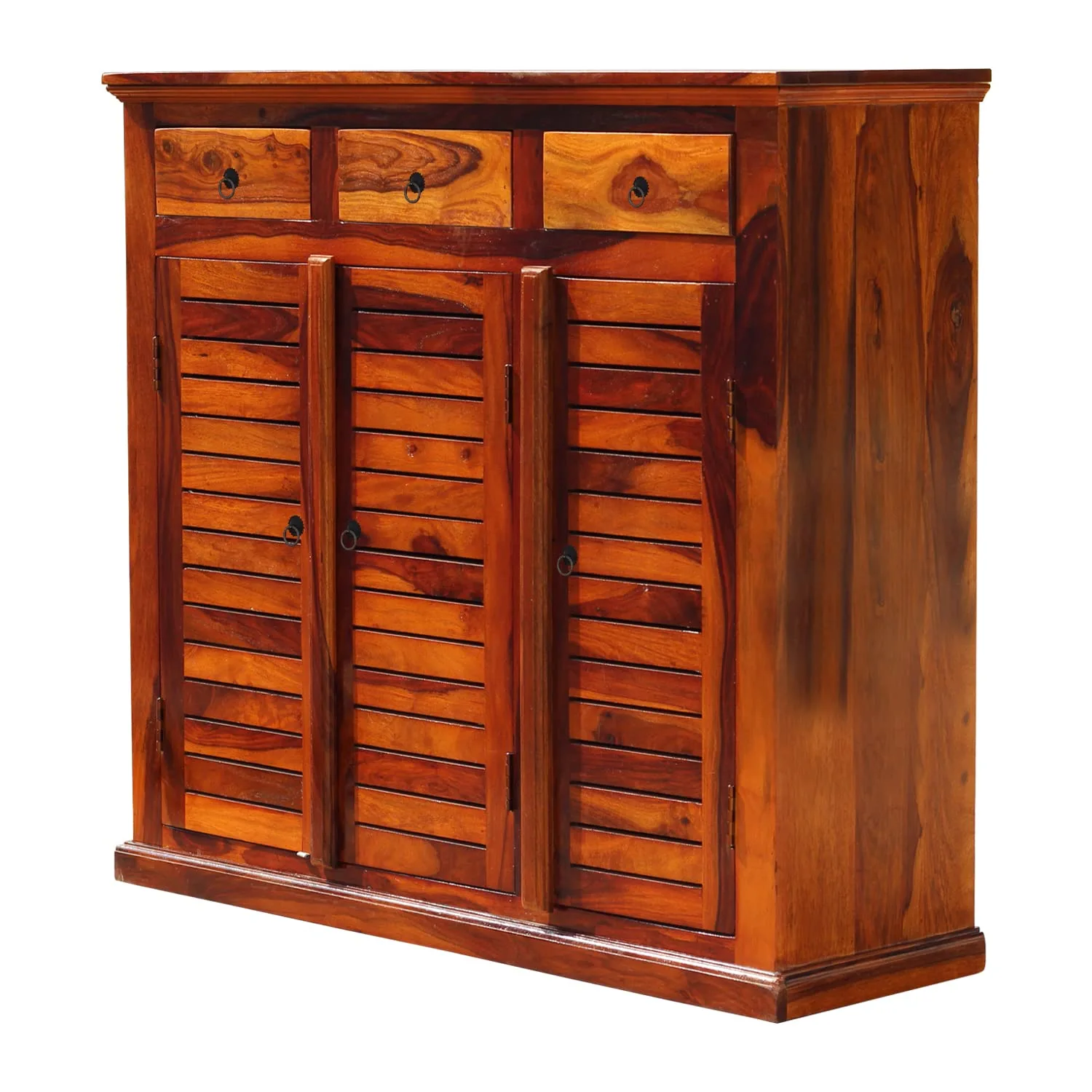 Adore Shoe Cabinet with 3 Drawers and 3 Doors Solid Sheesham Wood Adore Shoe Cabinet with 3 Drawers and 3 Doors Solid Sheesham Wood